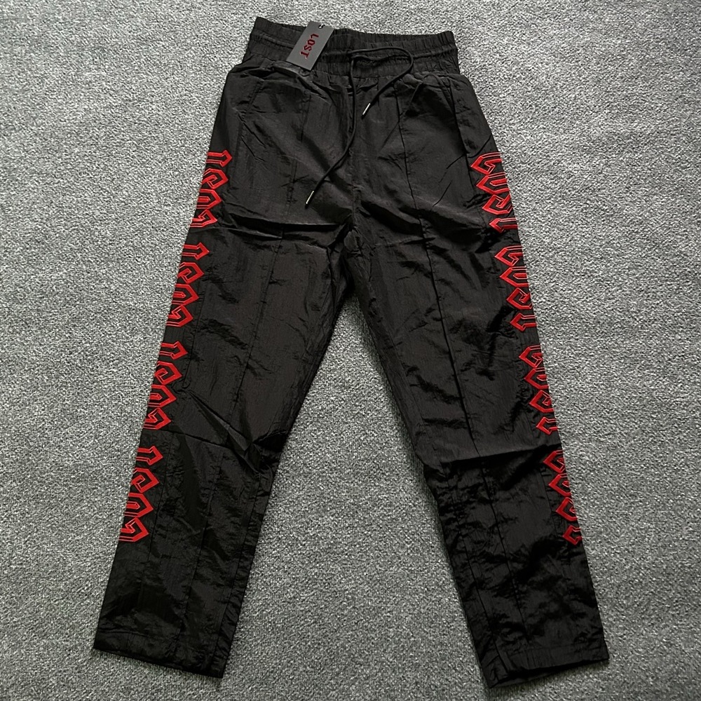 Lost Intricacy Jogger Pants Mens Medium Black Red Logo Lined Elastic Waist